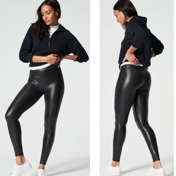 SPANX Faux Leather Stretch Power Waistband Tummy Control Legging Yoga Medium NEW - Picture 4 of 13